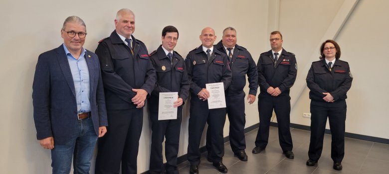 v. l. n. r.: Bürgermeister Bernd Goffart, Jörg Stange, Thomas Henn, Michael Stollenwerk, Volker Stollenwerk, René Henn, Nicole Mahr