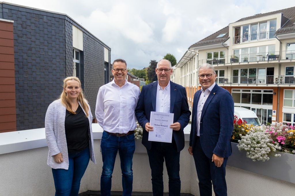 v. l. n. r.: Nadine Waßmer, Jürgen Förster, Michael Bongard, Bürgermeister Bernd Goffart