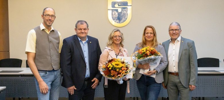 v. l. n. r.: André Koll, Manfred Rombach, Nadine Paustenbach, Sarah Jouck, Bürgermeister Bernd Goffart