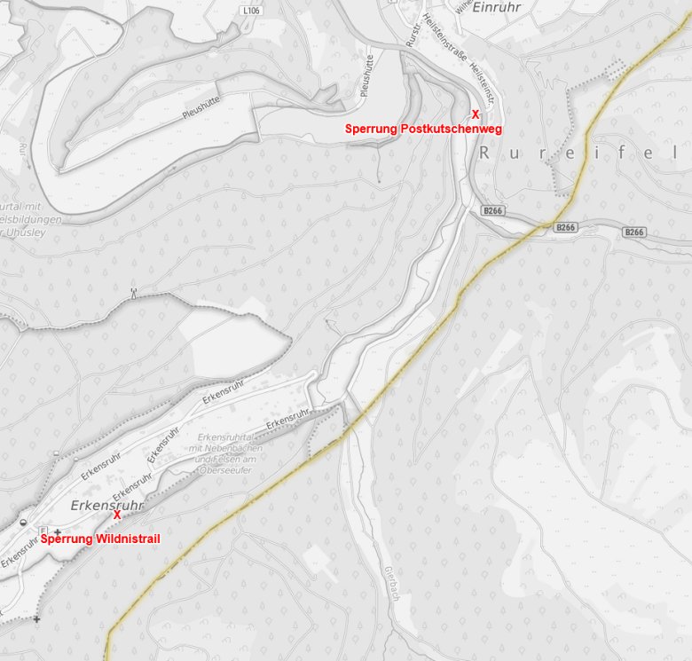 Wegsperrung in Einruhr und Erkensruhr Wegsperrung in Einruhr und Erkensruhr
