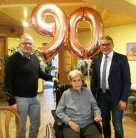 90. Geburtstag Irmgard Harzheim v.l.n.r.: Jens Wunderlich, Irmgard Harzheim, Bernd Goffart