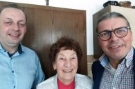 90. Geburtstag Margarete Leichner v.l.n.r.: Sascha Schmitz, Margarete Leichner, Bernd Goffart