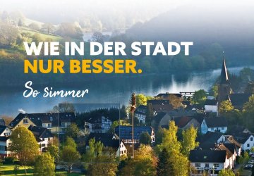 Bild vom Rursee mit der Aufschrift "Wie in der Stadt nur besser"