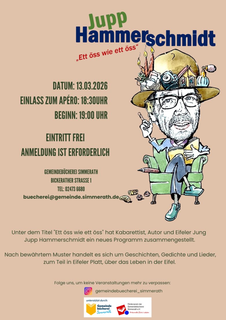 Veranstaltungsplakat mit einer Karikatur von Jupp Hammerschmidt und den Informationen aus dem Text